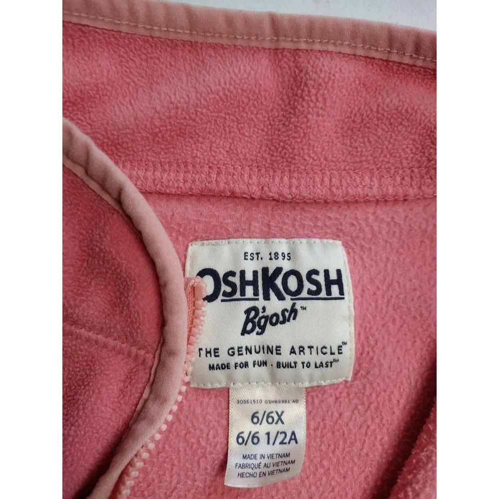 OshKosh Bgosh Girls Pink Fleece Full Zip Jacket Heart Mock Neck‎ Size 6 6X